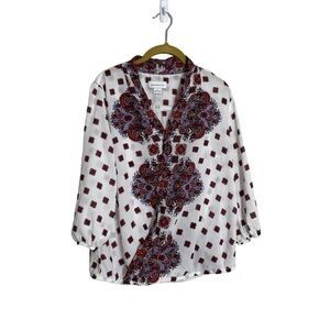 Liz Claiborne Paisley Boho Blouse White Small